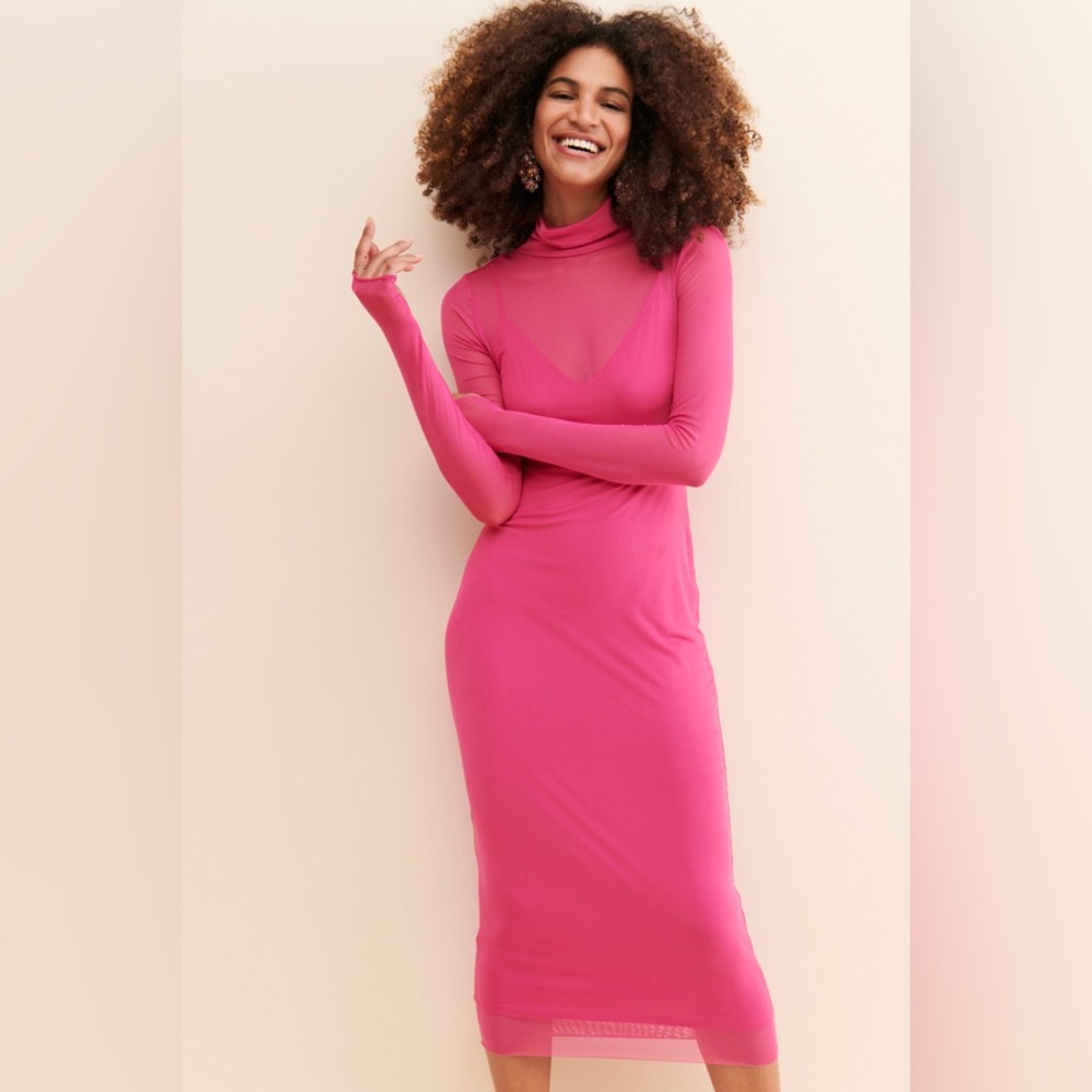 AFRM Shailene Mesh Dress Azalea Pink- Small - Picture 3 of 6